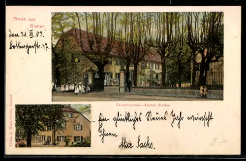 AK Riehen, Taubstummen-Anstalt aus verschiedenen Blickwinkeln