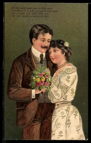AK Liebespaar mit einem Blumenstrauss