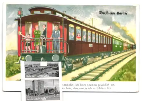 Leporello-AK Berlin, Bahnhof Zoo, Kurfürstendamm, Funkturm, Messehallen, Platz der Luftbrücke, Eisenbahn