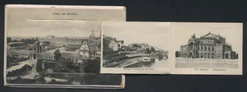 Leporello-AK Dresden, Kgl. Hofoper, Gaststätte Helbig`s Terrasse an der Elbe, Frauenkirche, Kath. Hofkirche