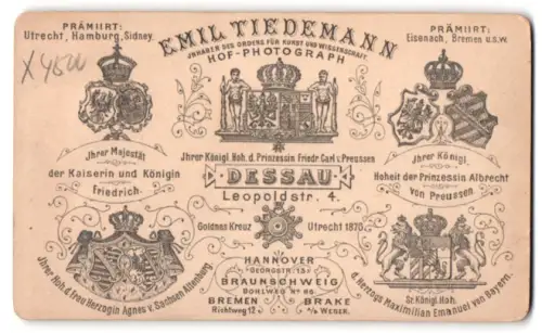 Fotografie Emil Tiedemann, Dessau, Leopoldstr. 4, Wappen d. Prinzessin Friedrich Carl v. Preussen