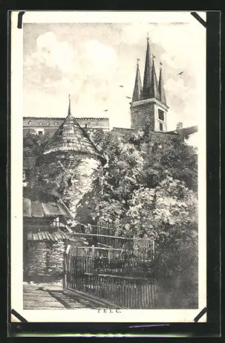 Künstler-AK Telc, Ortspartie