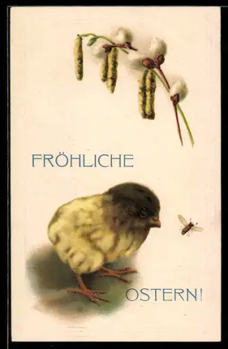 AK Osterküken und Weidenkätzchen