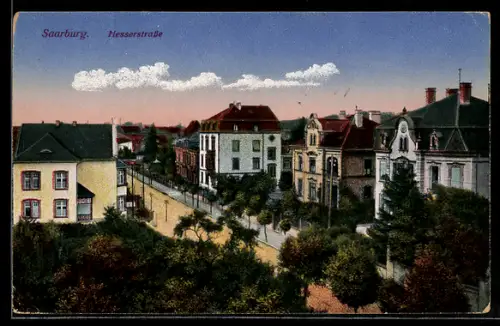 AK Saarburg, Hesserstrasse mit Blick über die Dächer