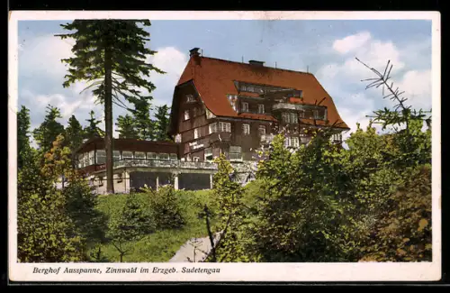 AK Zinnwald, Berghof Ausspanne mit Terrasse