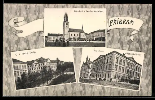 AK Pribam, Námesti s farnim kostelem, C. k. realne skoly