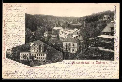 AK Johannisbad in Böhmen, Hotel Johannisbad, Ortsansicht