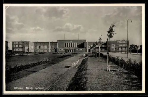 AK Glogau, Neuer Bahnhof aus der Ferne