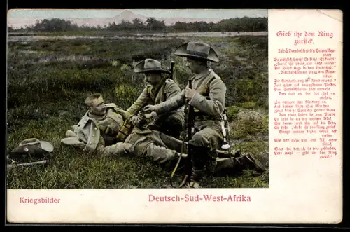 AK Deutsch-Süd-West-Afrika, Soldat gibt seinen Kameraden seinen Ring