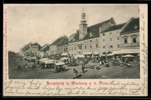 AK Marburg a. d. Drau, Hauptplatz mit Markt