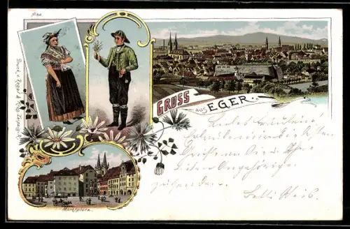 Lithographie Eger, Celkovy pohled, Namesti