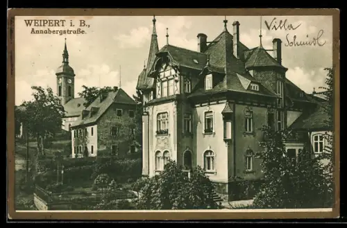 AK Weipert i. B., Annabergstrasse mit Villa
