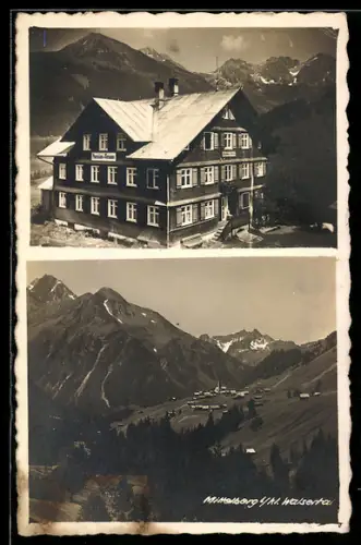 AK Mittelberg i. kl. Walsertal, Pension Amann im Schnee, Panorama