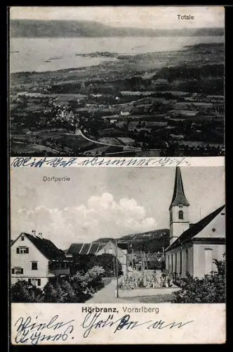 AK Hörbranz /Vorarlberg, Totalansicht, Dorfpartie mit Kirche