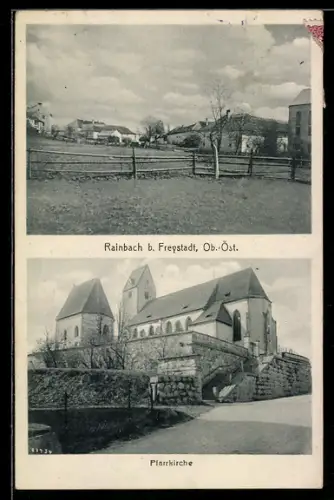 AK Rainbach, Partie an der Pfarrkirche, Teilansicht