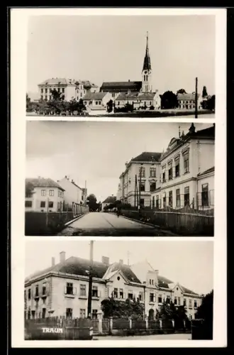 AK Traun, Kirche, Strassenpartie, Schloss
