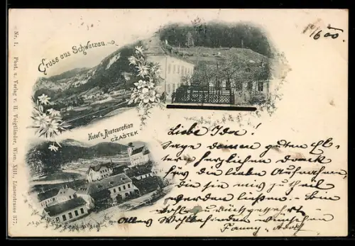 AK Schwarzau, Hotel und Restaurant Czastek, Ortspartie, Teilansicht