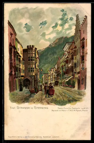Künstler-Lithographie F.A.C.M. Reisch: Sterzing, Partie im Ort