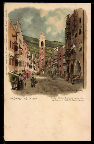 Künstler-Lithographie F.A.C.M. Reisch: Sterzing, Strassenpartie