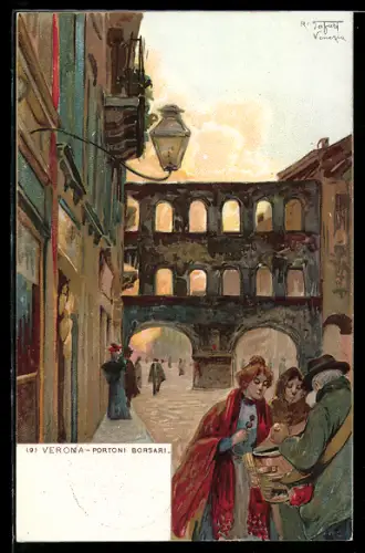 Künstler-AK Verona, Portoni Borsari, Ansicht im Abendlicht