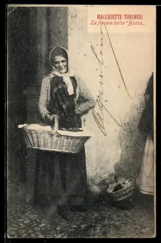 AK Torino, Macchiette Torinesi, La fioraia della Borsa, Friedhof