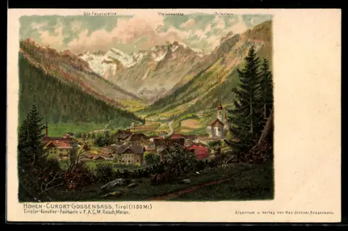 Künstler-AK F.A.C.M. Reisch: Gossensass, Panorama mit den Feuersteinen & Weisswandsp