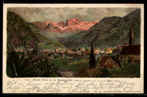 Künstler-AK F.A.C.M. Reisch: Bozen-Gries, Stadt mit dem Rosengarten