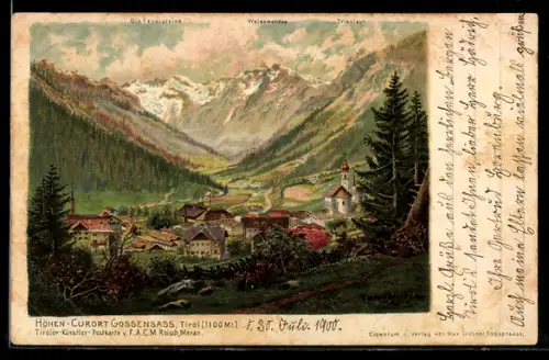 Künstler-AK F.A.C.M. Reisch: Gossensass, Panorama mit den Feuersteinen & Weisswandsp