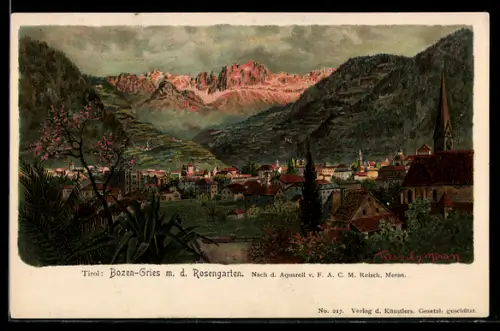 Künstler-AK F.A.C.M. Reisch: Bozen-Gries, Stadt mit dem Rosengarten