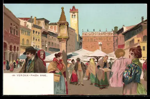 Künstler-AK sign. Raffaele Tafuri: Verona, Piazza Erbe