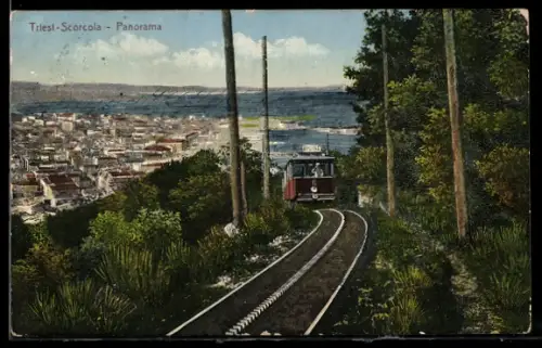 AK Trieste, Scorcola, Panorama, Bergbahn