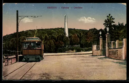 AK Trieste, Opicina, Obelisco, Bergbahn