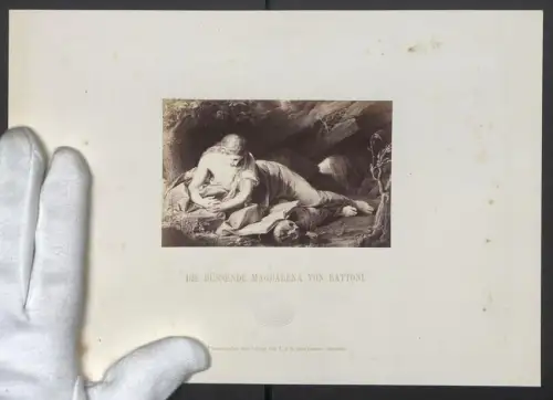 Fotografie F. & O. Brockmann, Dresden, Die Büssende Magdalena nach einem Gemälde von Battoni, Grossformat 18 x 26cm