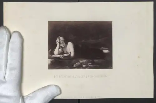 Fotografie F. & O. Brockmann, Dresden, Die Büssende Magdalena nach einem Gemälde von Correggio, Grossformat 17 x 25cm