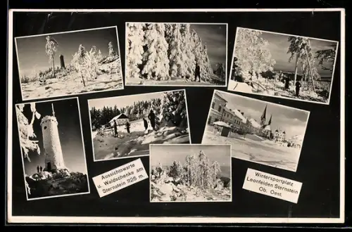 AK Leonfelden, Sternstein im Winter, Aussichtswarte und Waldschenke, Ortspartien