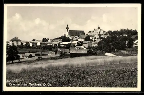 AK Kefermarkt im Mühlkreis, Ortspanorama mit Kirche