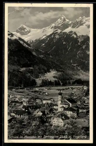 AK Schruns im Montafon, Totalansicht mit Zimbaspitze