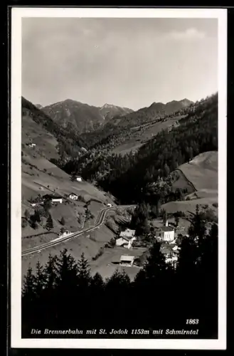 AK St. Jodok /Schmirntal, Brennerbahn mit Ort und Bergpanorama