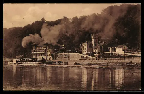 AK Meissen, Gasthaus Geipelburg, vom Wasser gesehen