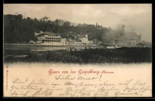AK Meissen, Gasthaus Geipelburg, Elbpanorama