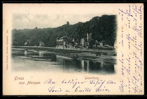 AK Meissen, Gasthaus Geipelburg, Elbufer