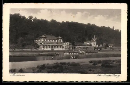 AK Meissen, Gasthaus Geipelburg, Frachter, Dampfer
