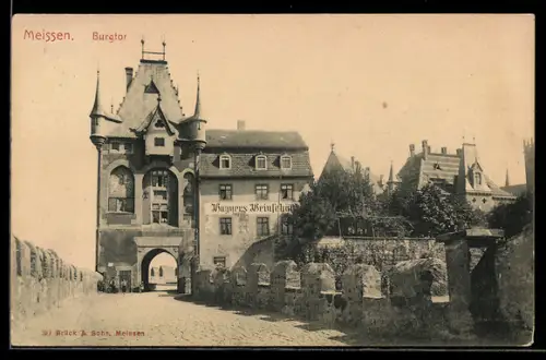 AK Meissen, Burgtor u., Gasthaus Wagners Weinschänke