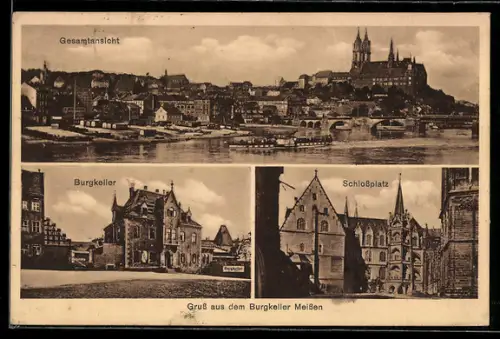 AK Meissen, Gesamtansicht, Gasthaus Burgkeller, Schlossplatz