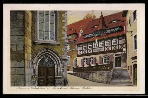 AK Meissen, Gasthaus Weinkelterei und Ausschank Vincenz Richter, Kirche