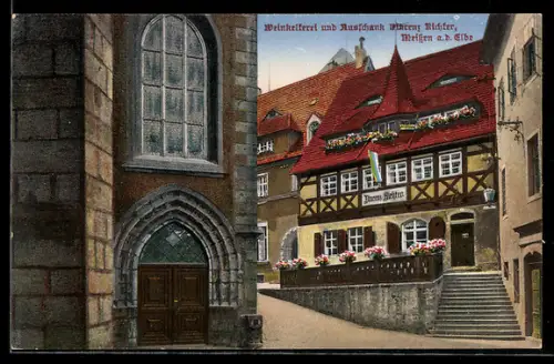 AK Meissen a. d. Elbe, Gasthaus Weinkelterei und Ausschank Vincenz Richter, Kirchenportal