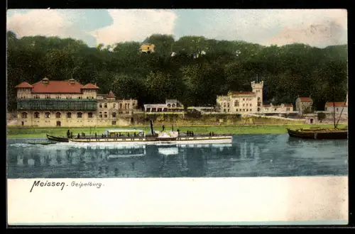 AK Meissen, Gasthaus Geipelburg, Elbpanorama