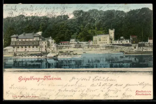AK Meissen, Gasthaus Geipelburg, Elbufer