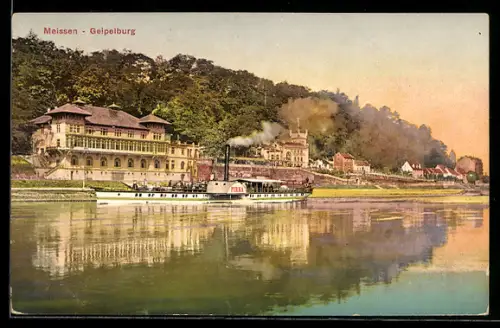 AK Meissen, Gasthaus Geipelburg, Dampfschiff Pirna auf der Elbe