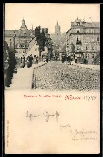 AK Meissen, Strassenpartie von der alten Brücke aus